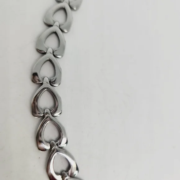 Stainless Steel Wishbone Heart Tennis Link Bracelet 8 Inch Silver Tone Unisex - Picture 3 of 4